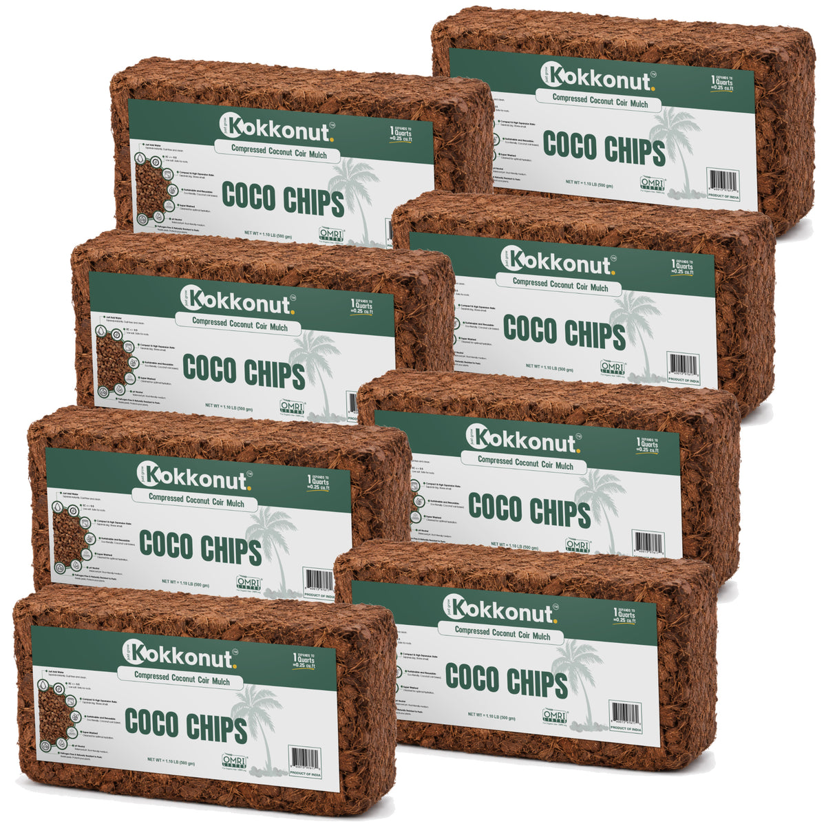 Kokkonut coco chips bricks, 8 x 500 g compressed coconut husk chips