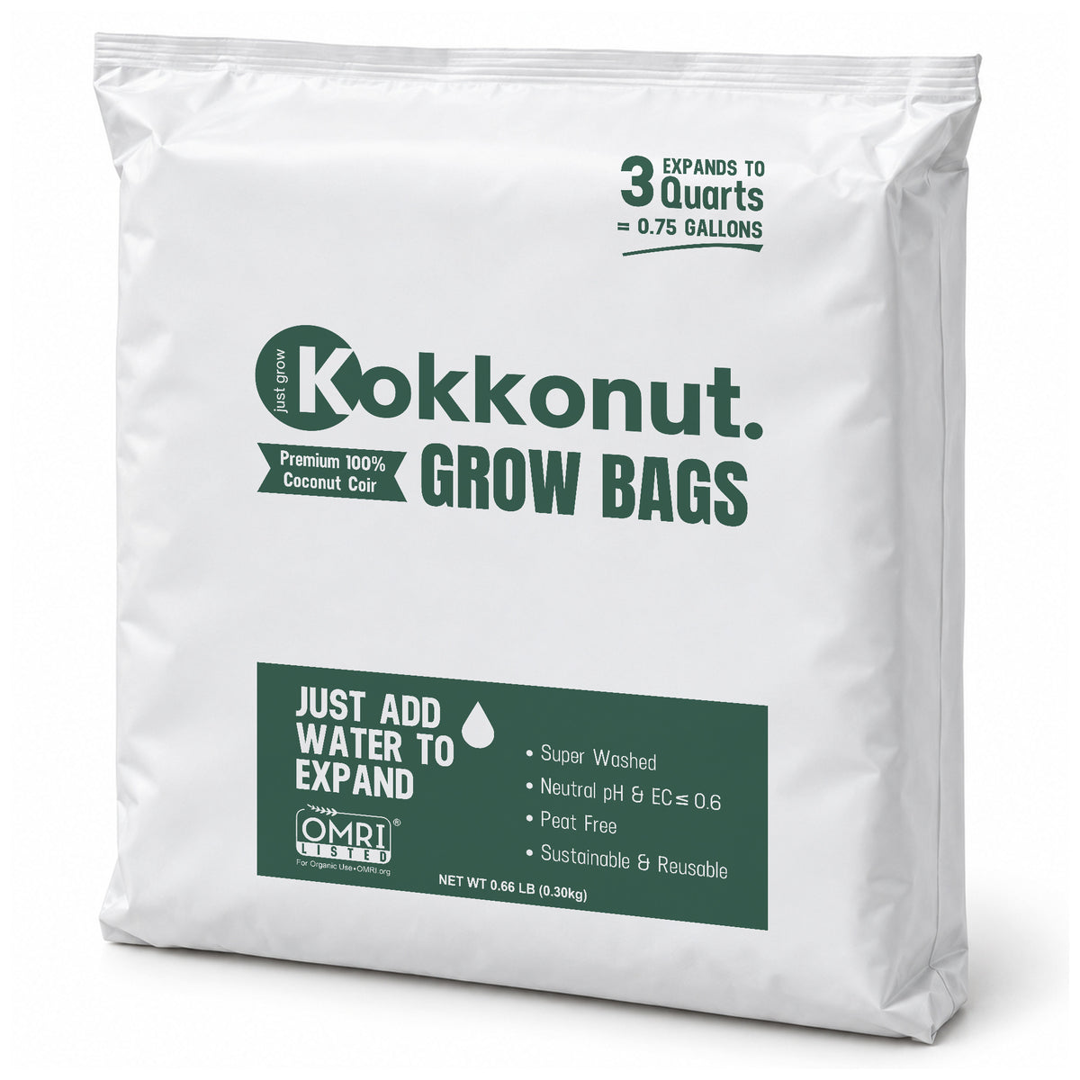 Kokkonut pre-filled coco coir grow bag, 0.75 gallon