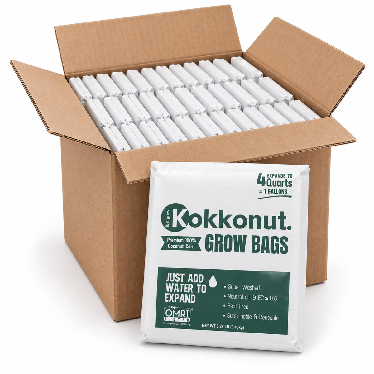 Full carton of 36 Kokkonut 1 gallon coco coir grow bags