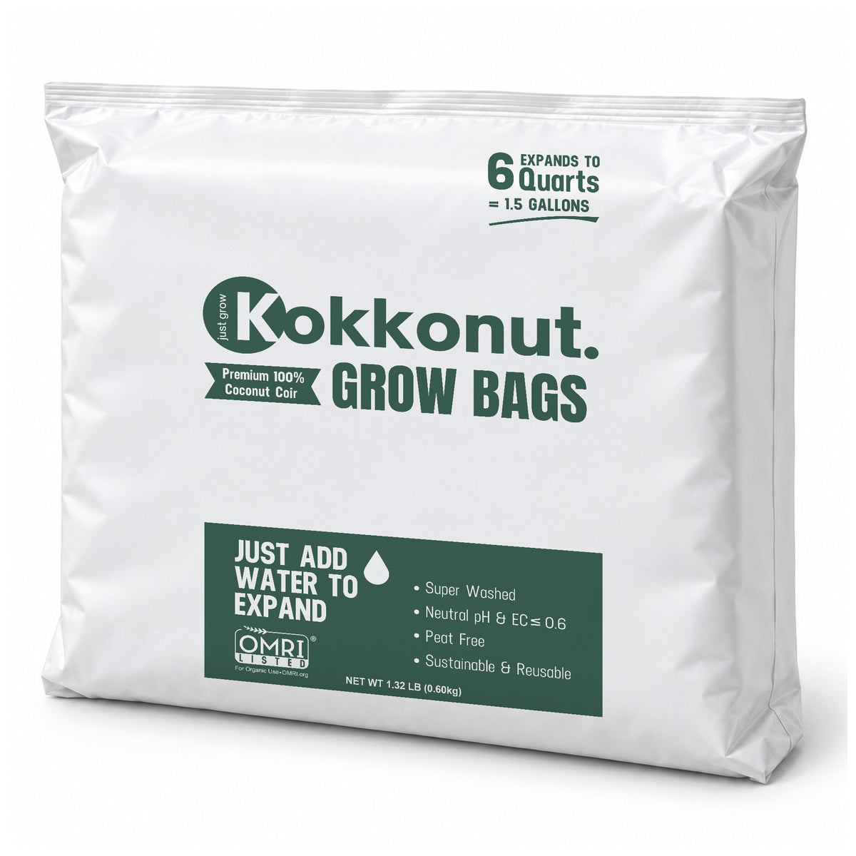 Kokkonut pre-filled coco coir grow bag, 1.5 gallon