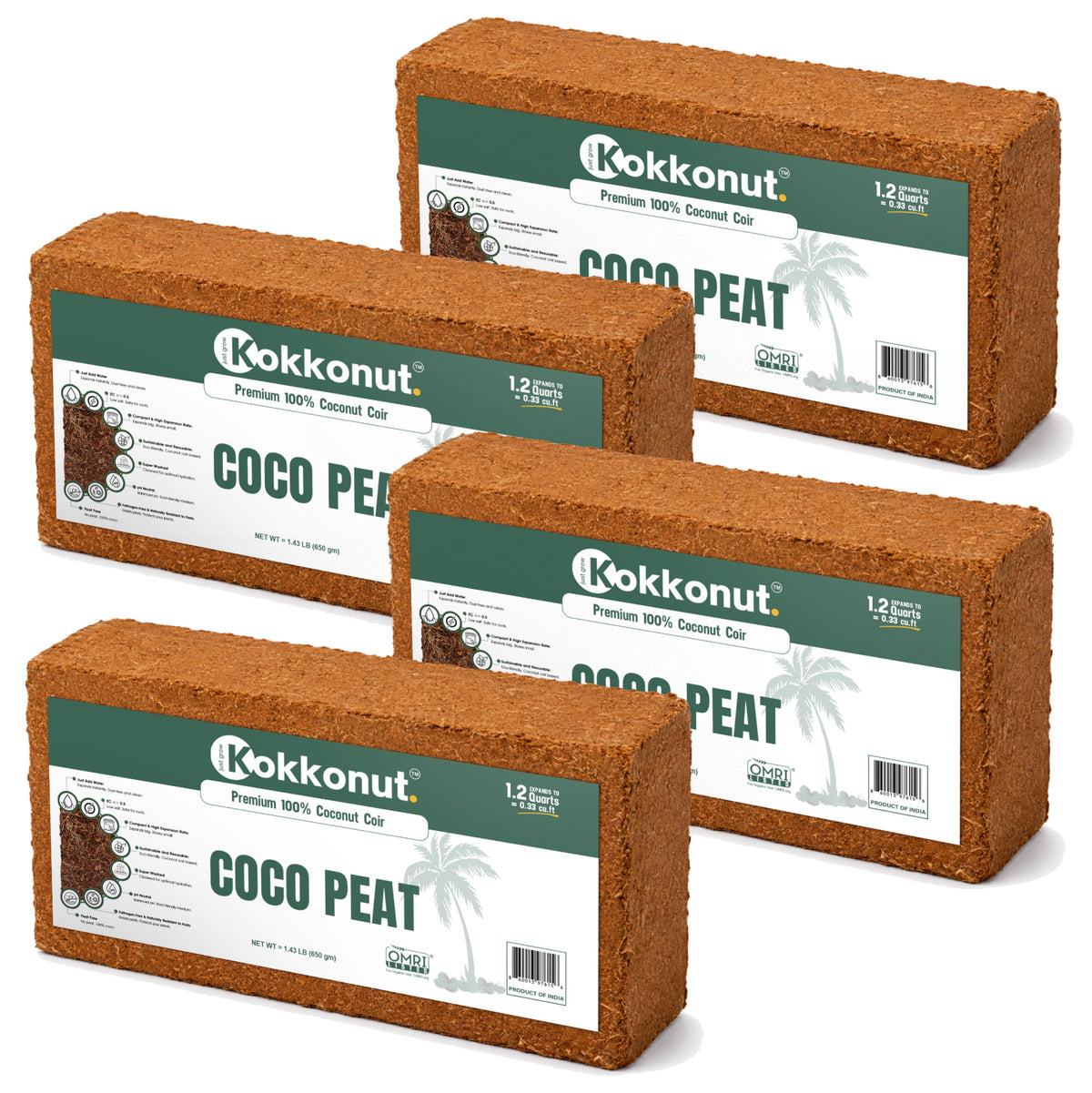 Kokkonut coco peat bricks, 4 x 650 g compressed coconut coir