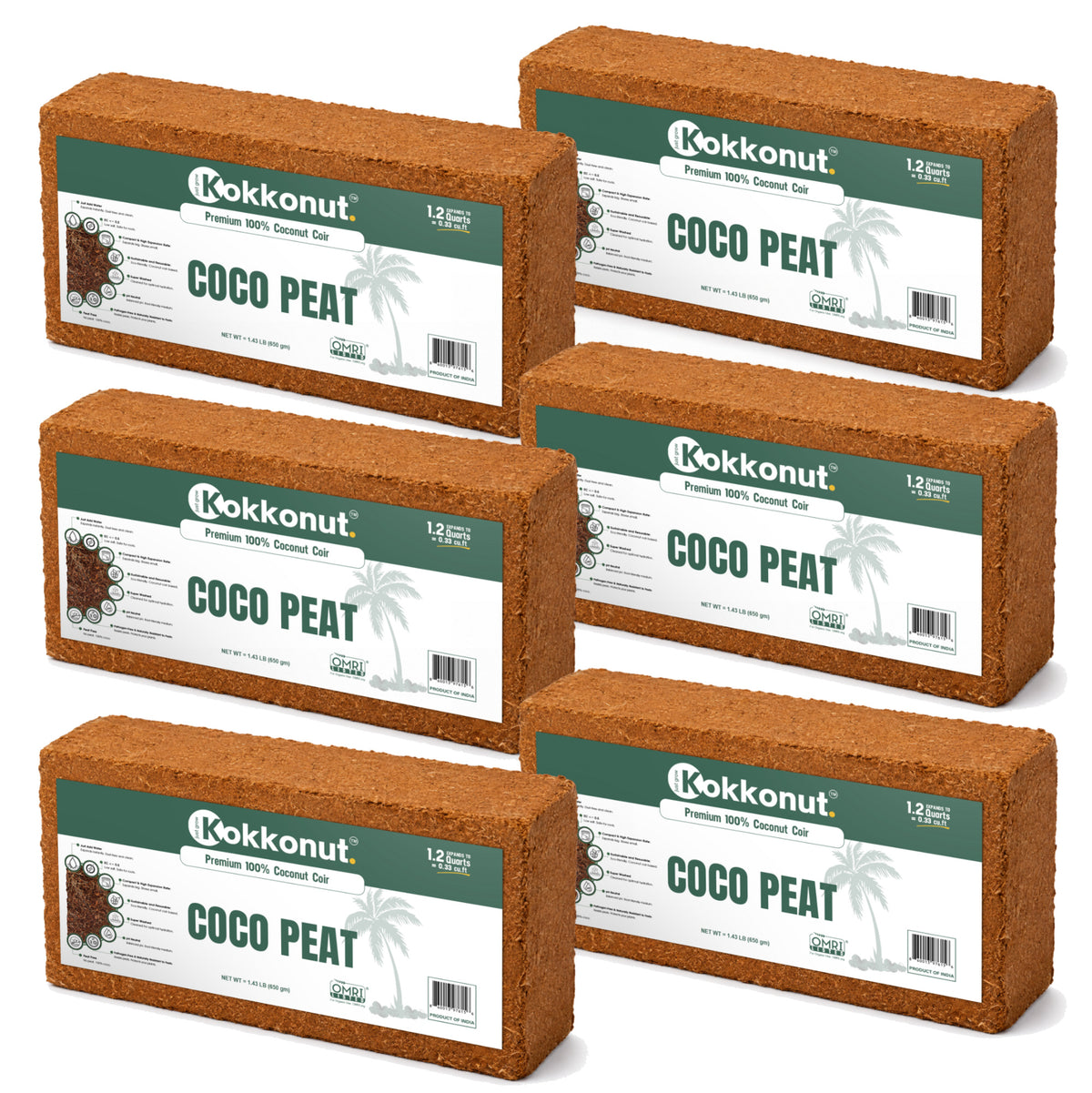 Kokkonut coco peat bricks, 6 x 650 g compressed coconut coir