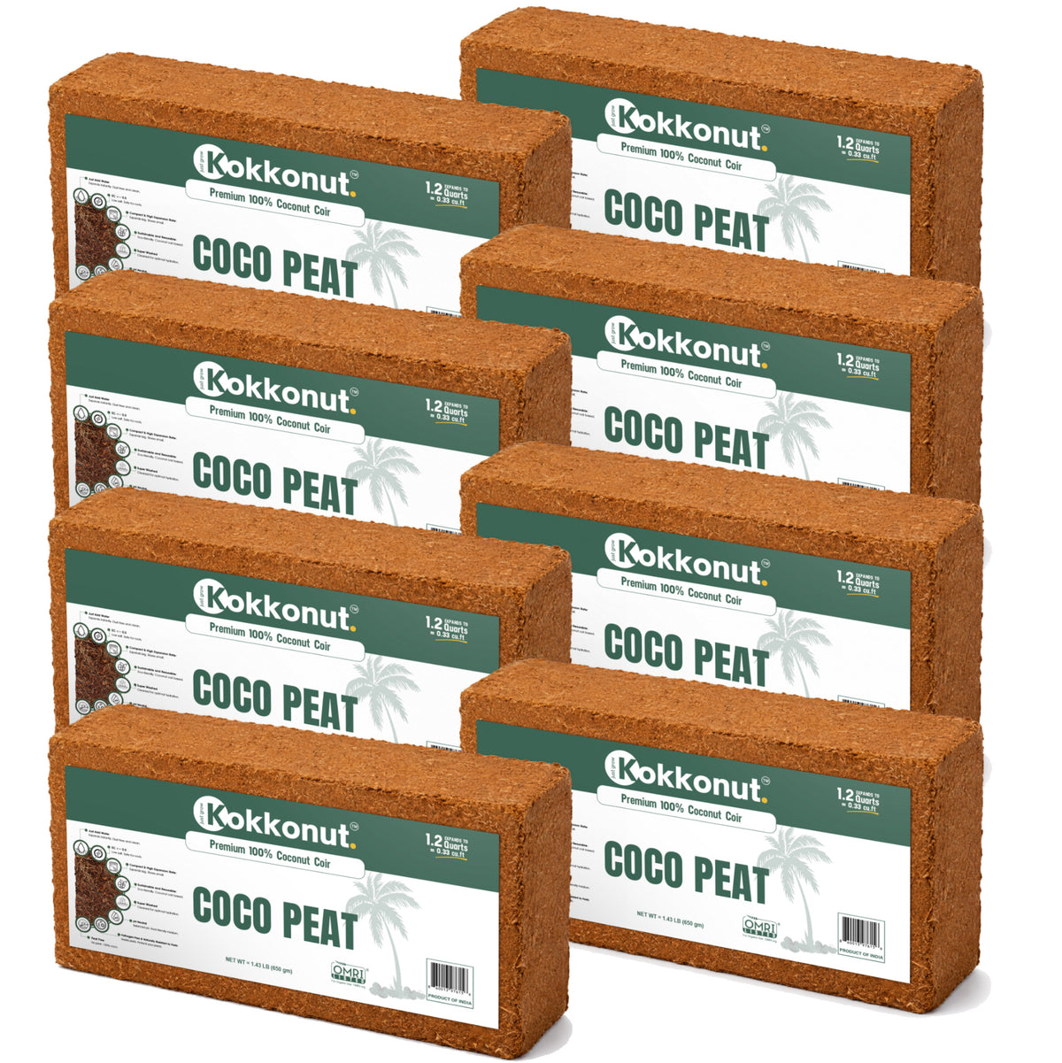 Kokkonut coco peat bricks, 8 x 650 g compressed coconut coir