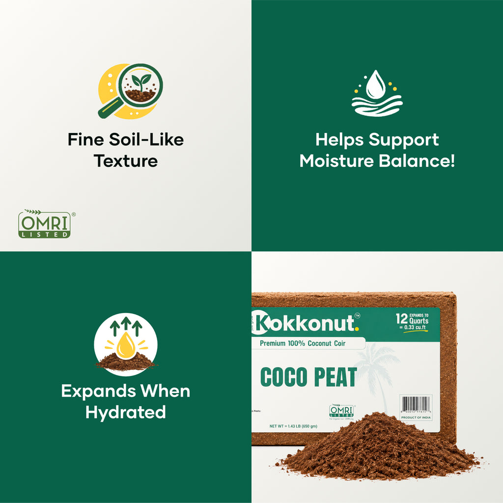 Kokkonut coco peat brick specifications: 650 g brick expands to about 10 quarts